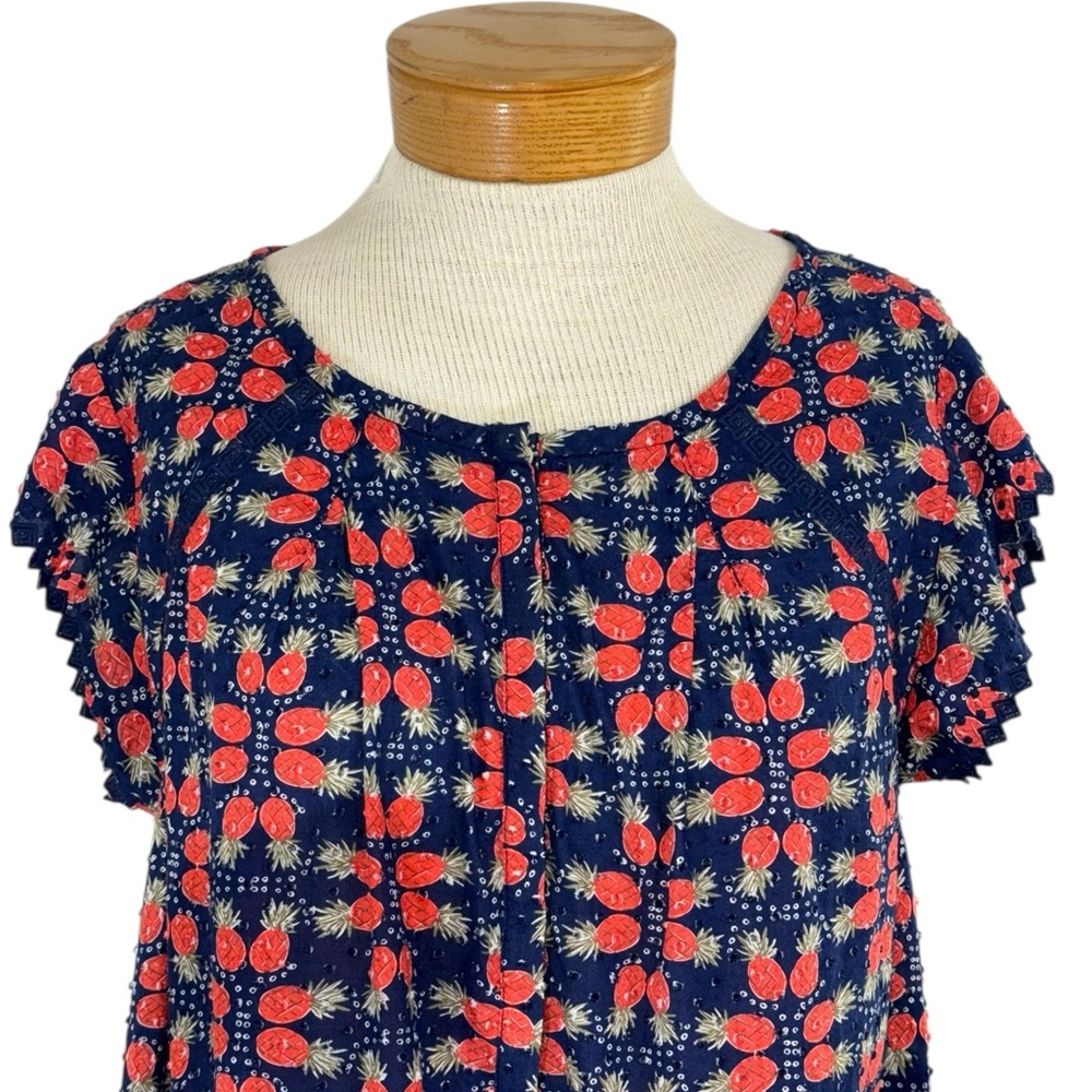 Vineyard Vines Med Pineapple Swiss Dot Blue Short Sleeve Cotton Top - Picture 2 of 11